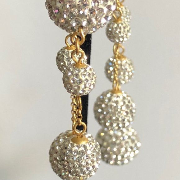 KATE SPADE Razzle Dazzle Gold Asymmetric Pave Crystal Ball Drop Earrings - Picture 5 of 5
